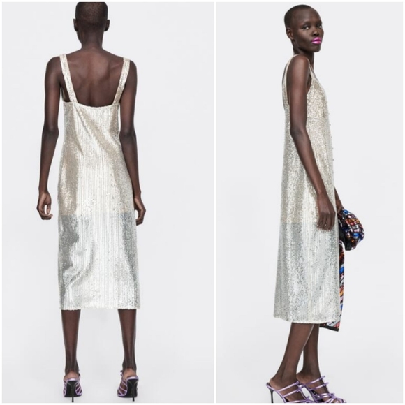 Zara silver sequin sparkly NYE dress - Picture 4 of 8